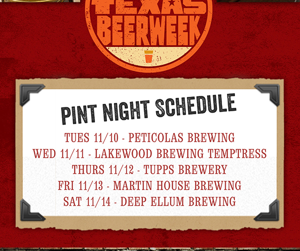 Pint Night Schedule
							 See image for full details