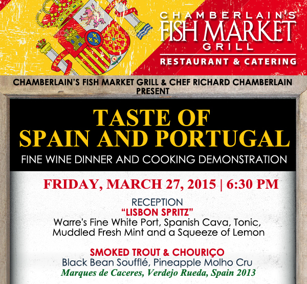 Taste of Spain and Portugal
							Fine Wine Dinner and Cooking Demo
							Friday, March 27, 2015 @ 6:30pm
							See image for details