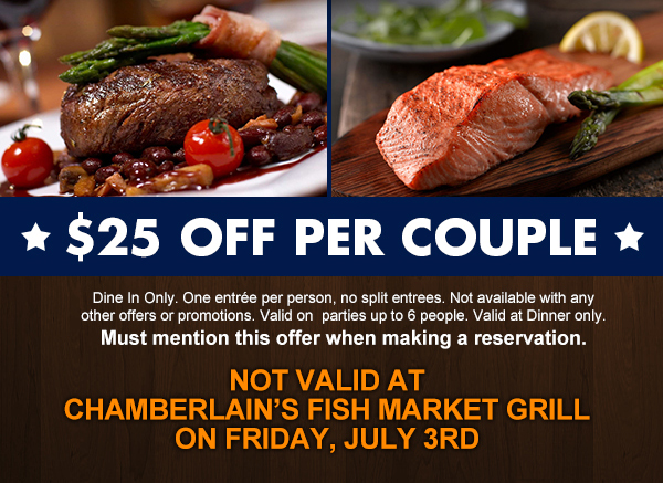 $25 off per couple
							 See image for full disclaimer