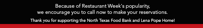 Because of Restaurant Week's popularity, we encourage you to
							 call now to make your reservations.
							 See image for details