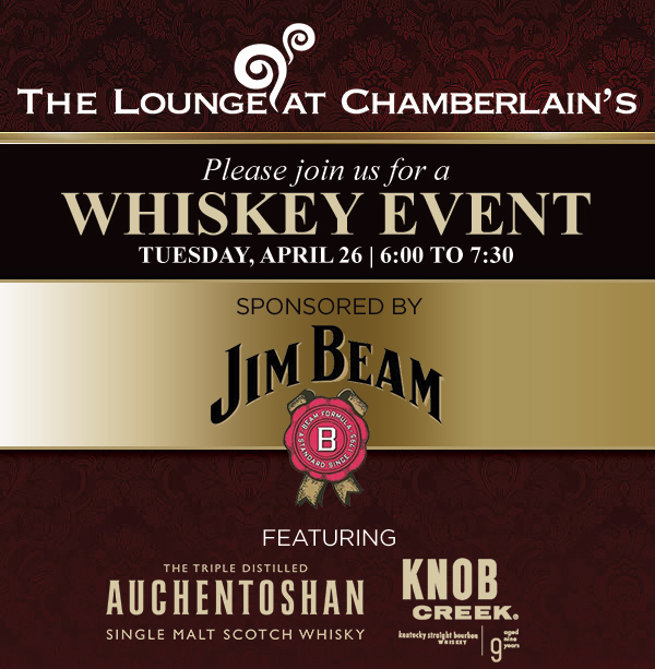 Please join us for a
							 Whiskey Event
							 Tuesday, April 26 6-7:30pm
							 See image for full disclaimer