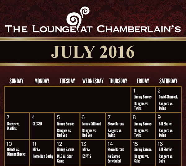 July Events Calendar
							 See image for full details and disclaimer