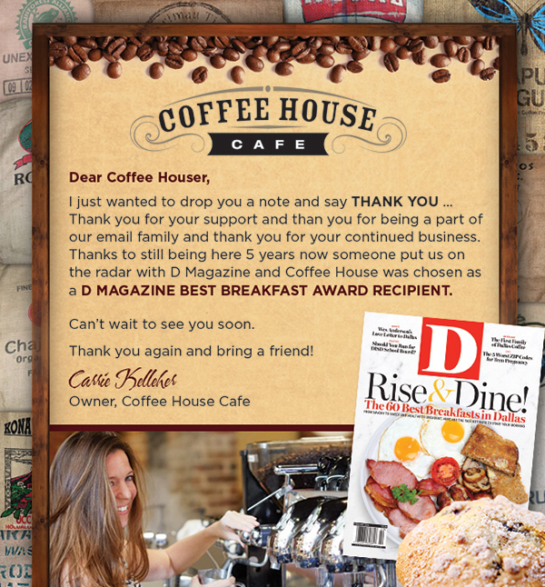 D Magazine Breakfast Award Recipient
							 See image for full details