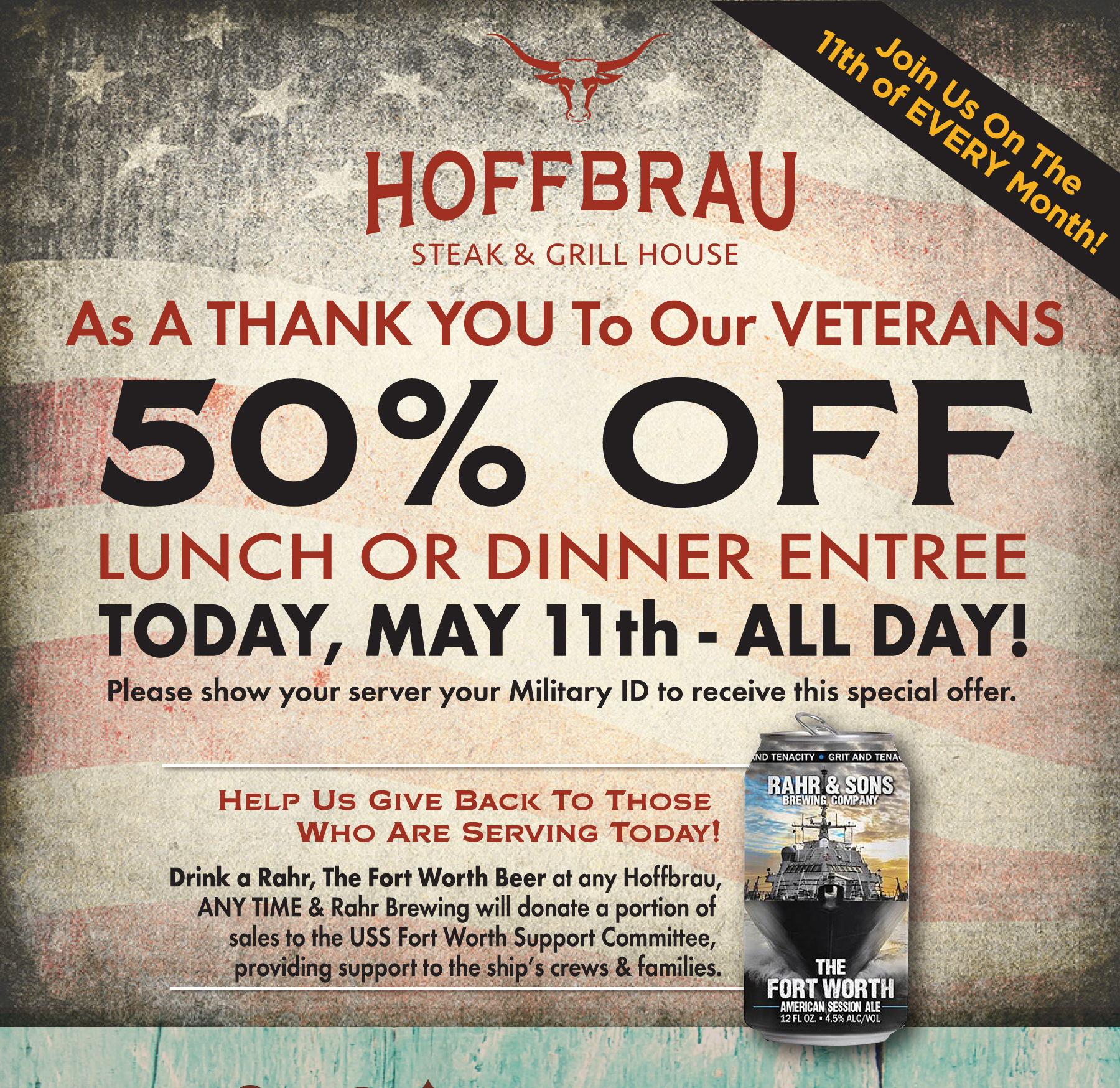 Half Off for Veterans!
							 See image for full details