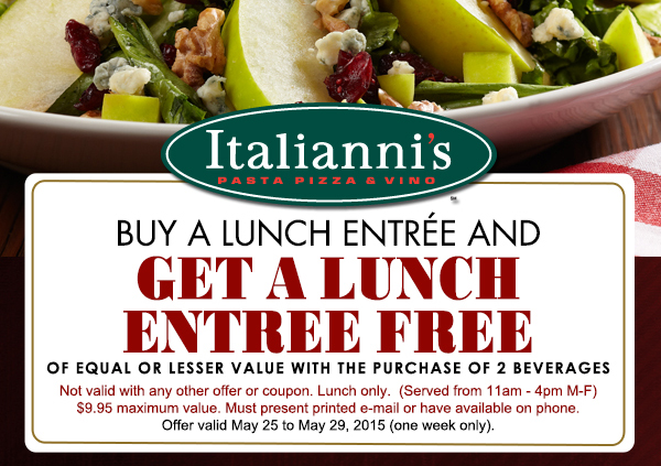 Buy a lunch entree and
							 get a second lunch entree free
							 See image for full details and disclaimer