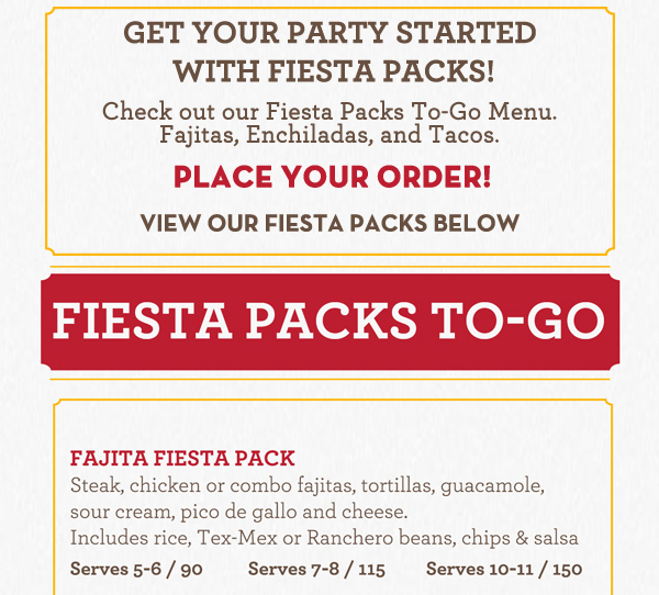 Get your party started with Fiesta Packs!
							See image for details