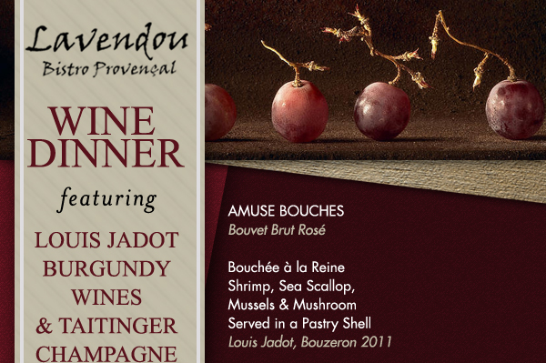 Wine Dinner featuring Louis Jadot Burgundy Wines & Taitinger Champagne