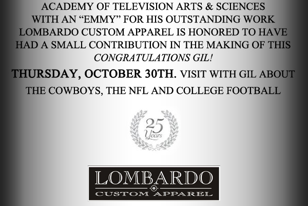 We are proud to announce that our dear friend
							Gil Brandt was recognized by the academy of television arts & sciences with an emmy for his outstanding work
							Lombardo is honored to have had a small contribution in the making of this
							Congratulations Gil!