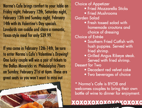 Valentine's Day Menu
							 See image for full details