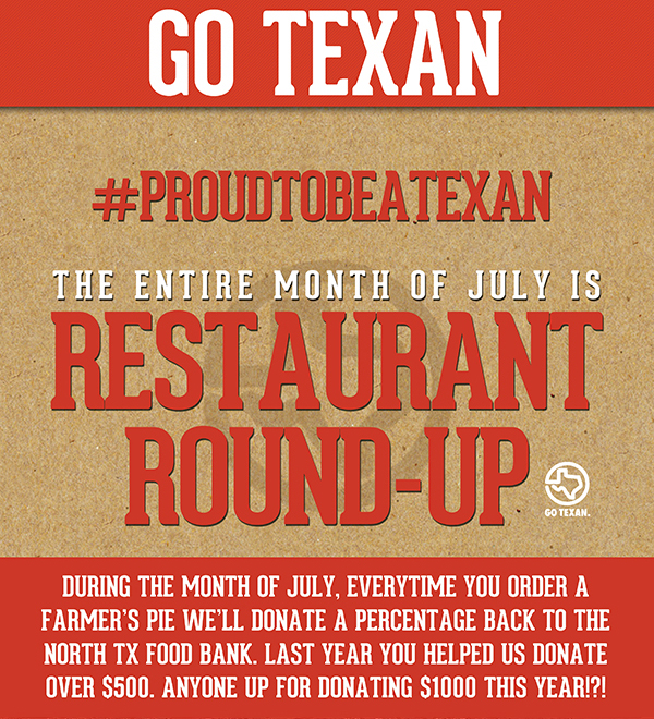 Go Texan
							 Restaurant Round Up
							 See image for full details