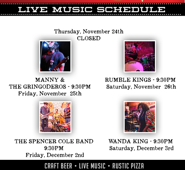 Live Music Schedule
							 See image for full details